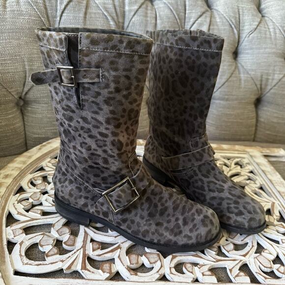Jimmy Choo Gray Leopard Print Suede Leather Boots Women’s Size 38.5 US 8.5 - Picture 12 of 13